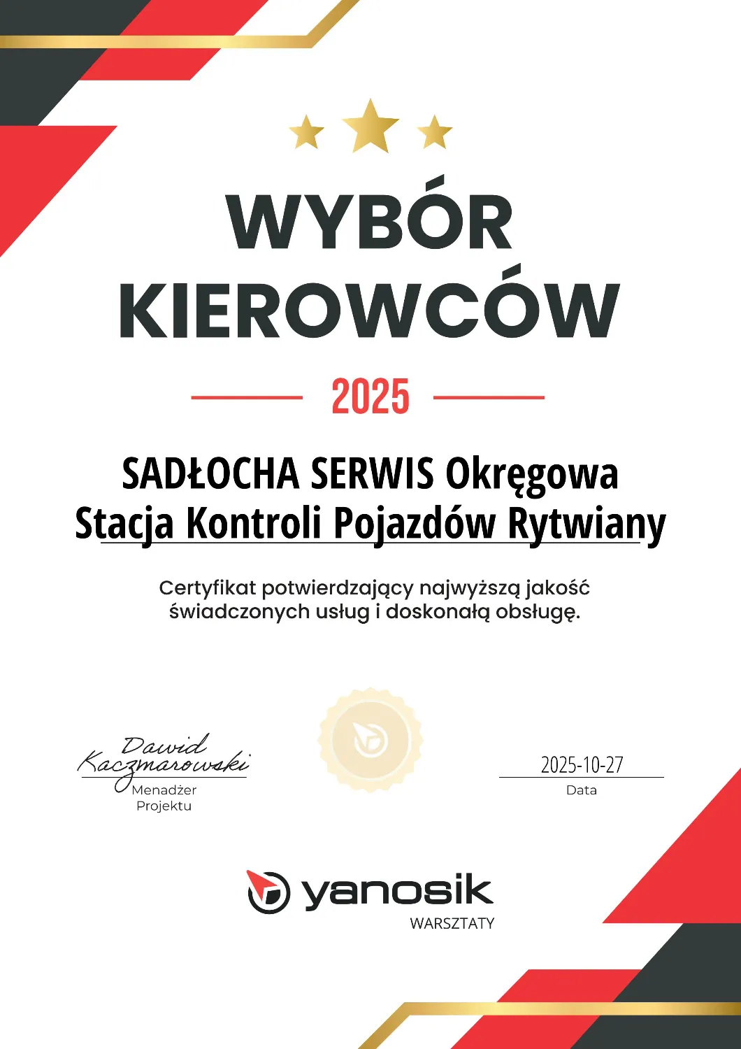 zdjęcie przedstawiające SADŁOCHA SERWIS Okręgowa Stacja Kontroli Pojazdów Rytwiany